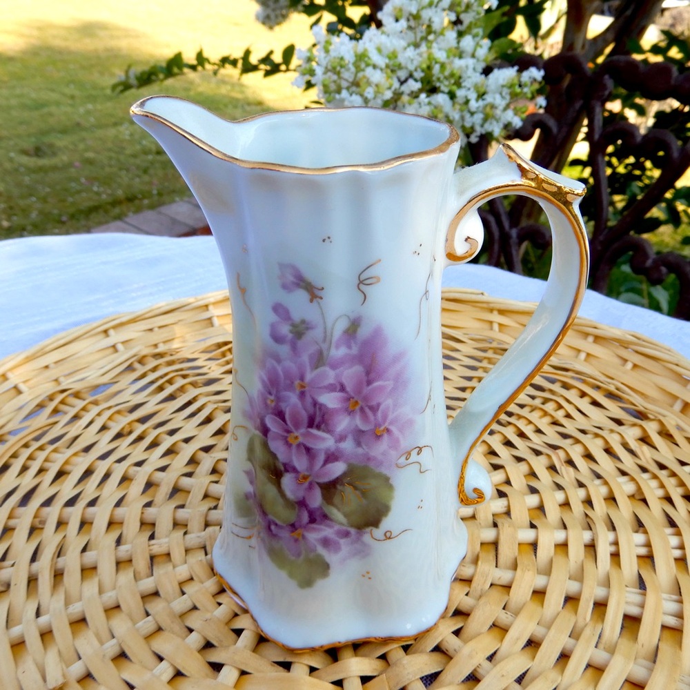 Floral Porcelain Pitcher with Gold Accents